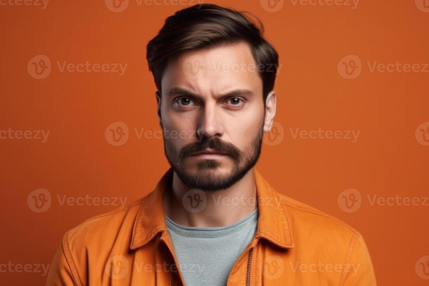 a man on solid color background photoshoot with Serious facial expression photo