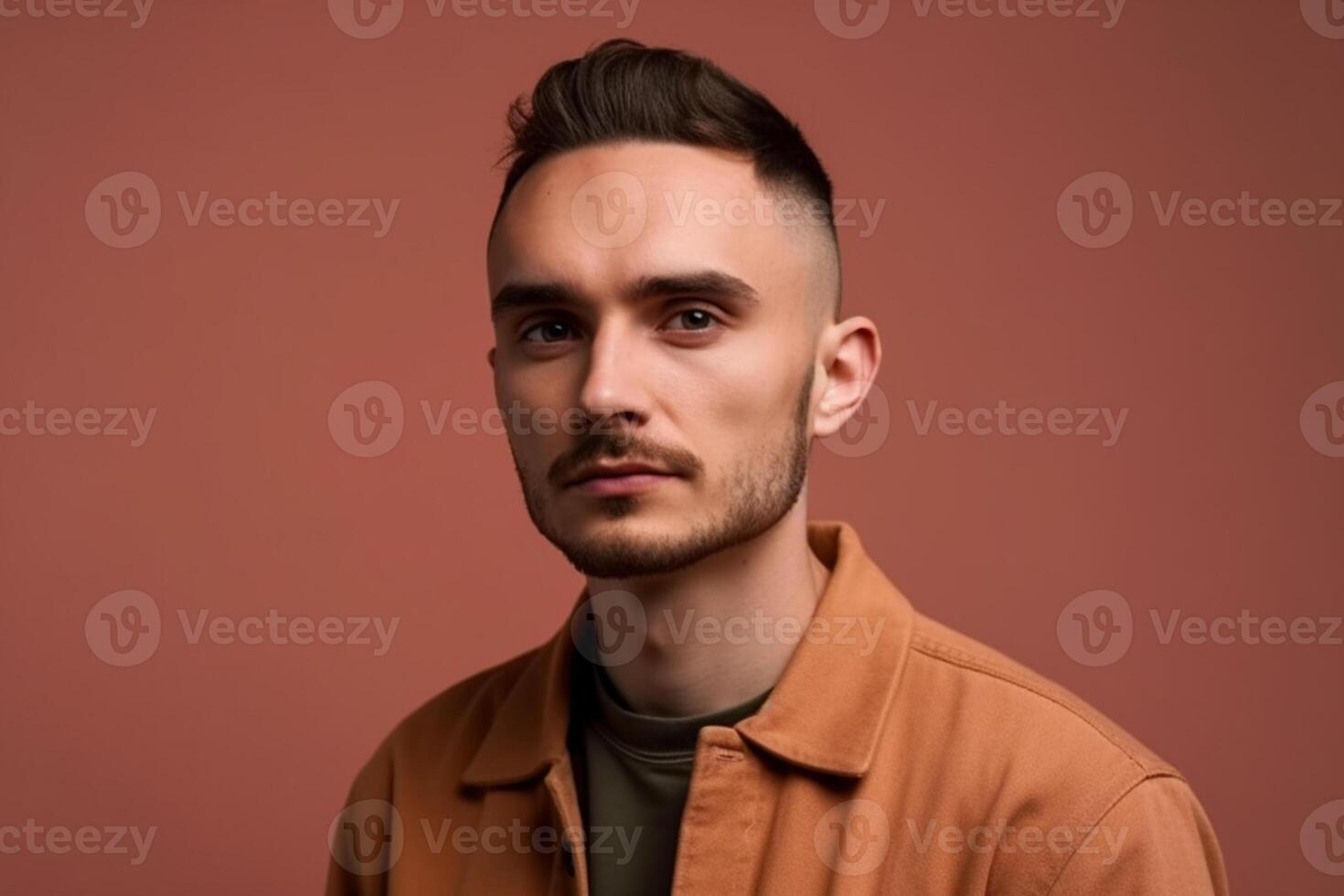 a man on solid color background photoshoot with Serious facial expression photo