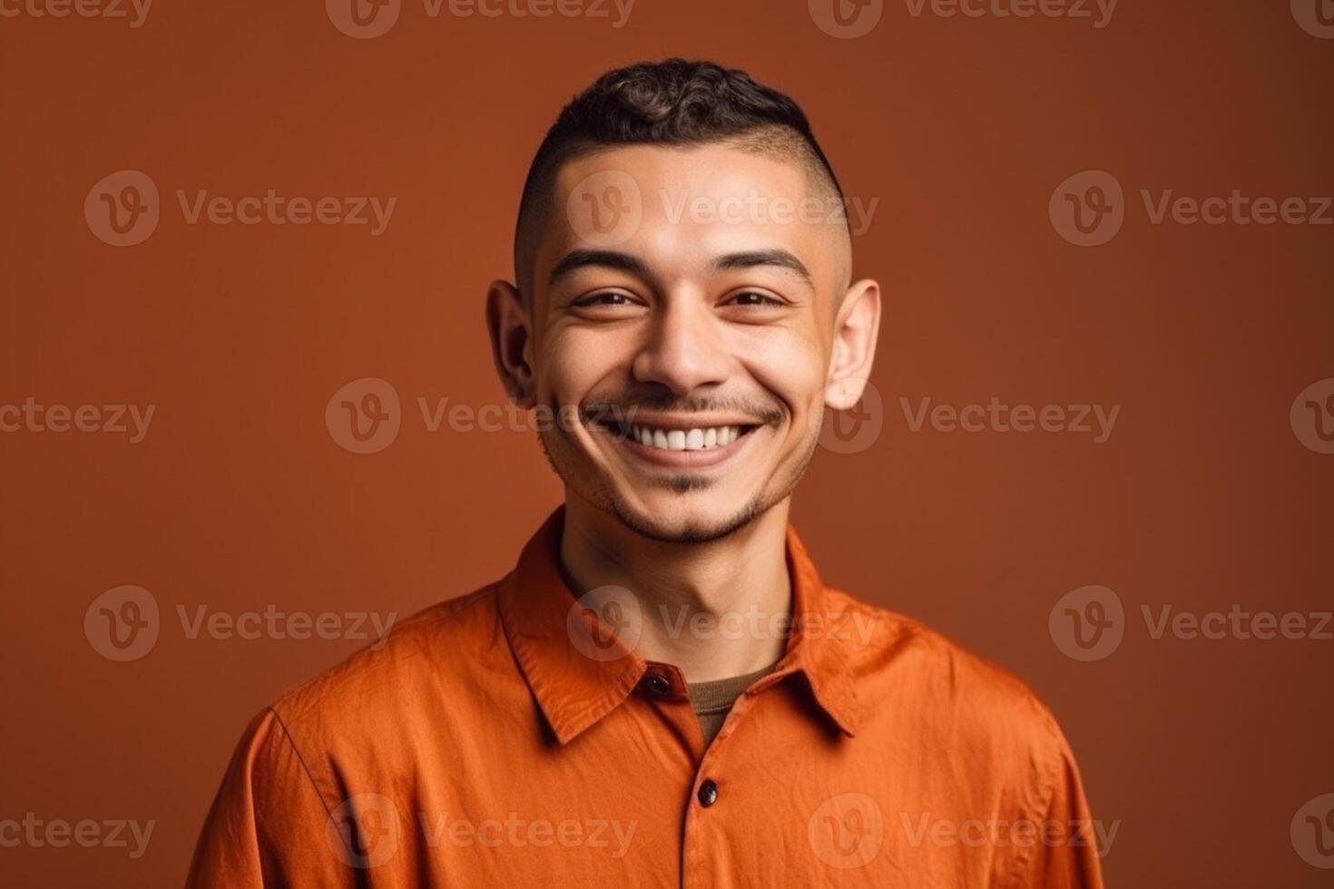 ai generativo un hombre en sólido color antecedentes con un sonrisa facial expresión foto