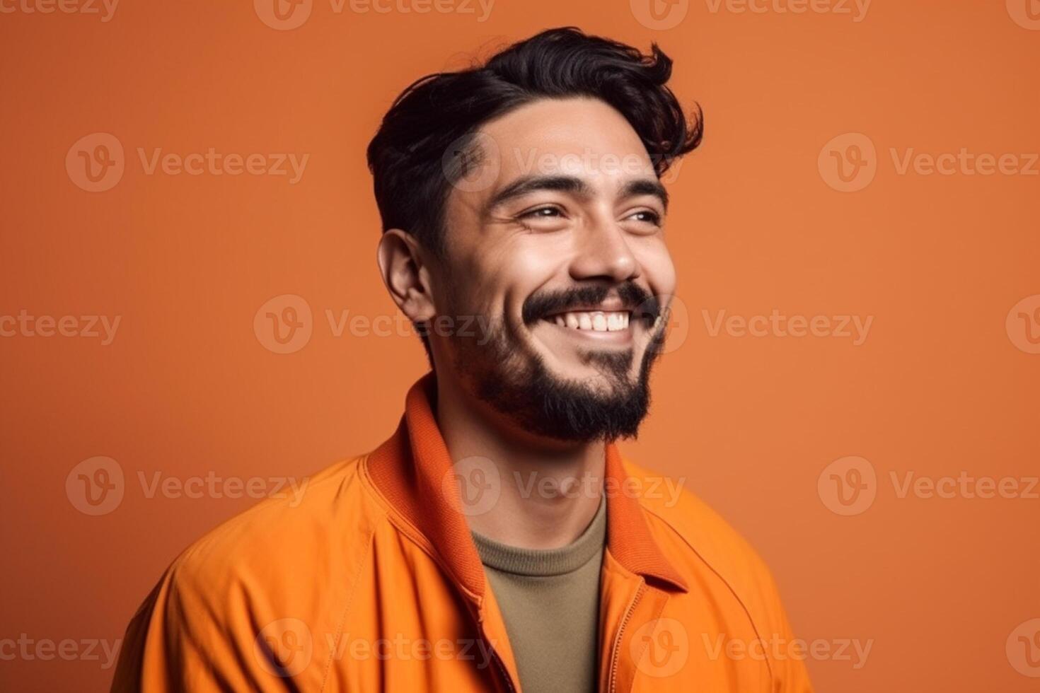 ai generativo un hombre en sólido color antecedentes con un sonrisa facial expresión foto