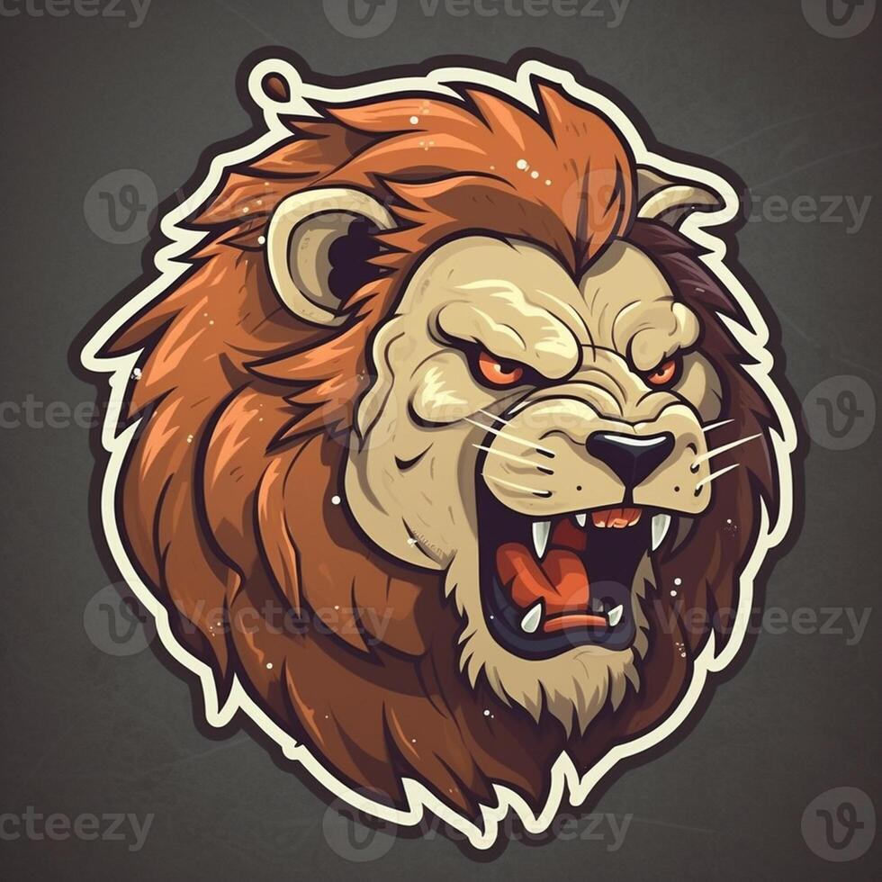 Lion head in retro style, Lion head in vintage style, Lion head emblem, lion head for tattoo or t-shirt, Lion head mascot photo