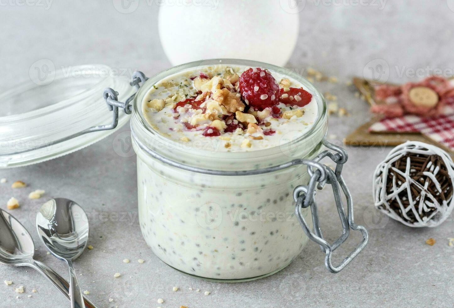 Overnight oats in jar photo