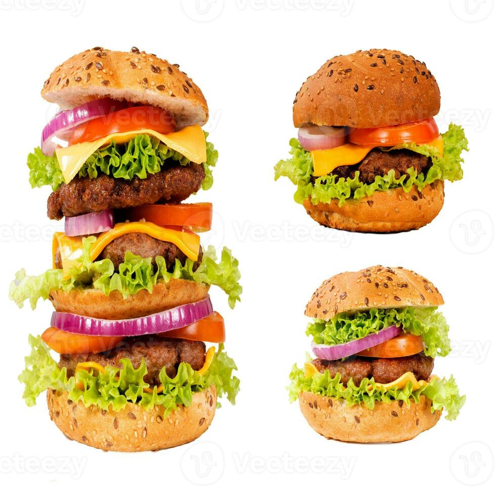 Tasty burgers collage photo