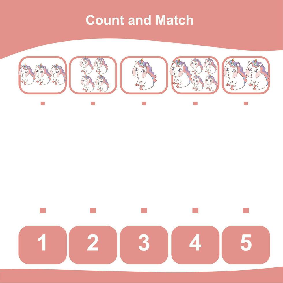 Mathematic counting worksheet. Math activity, count and match numbers with pictures. Educational printable math worksheet for children. Vector File.
