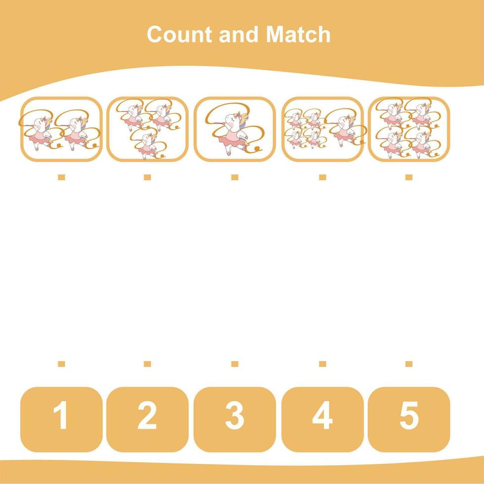 Mathematic counting worksheet. Math activity, count and match numbers with pictures. Educational printable math worksheet for children. Vector File.