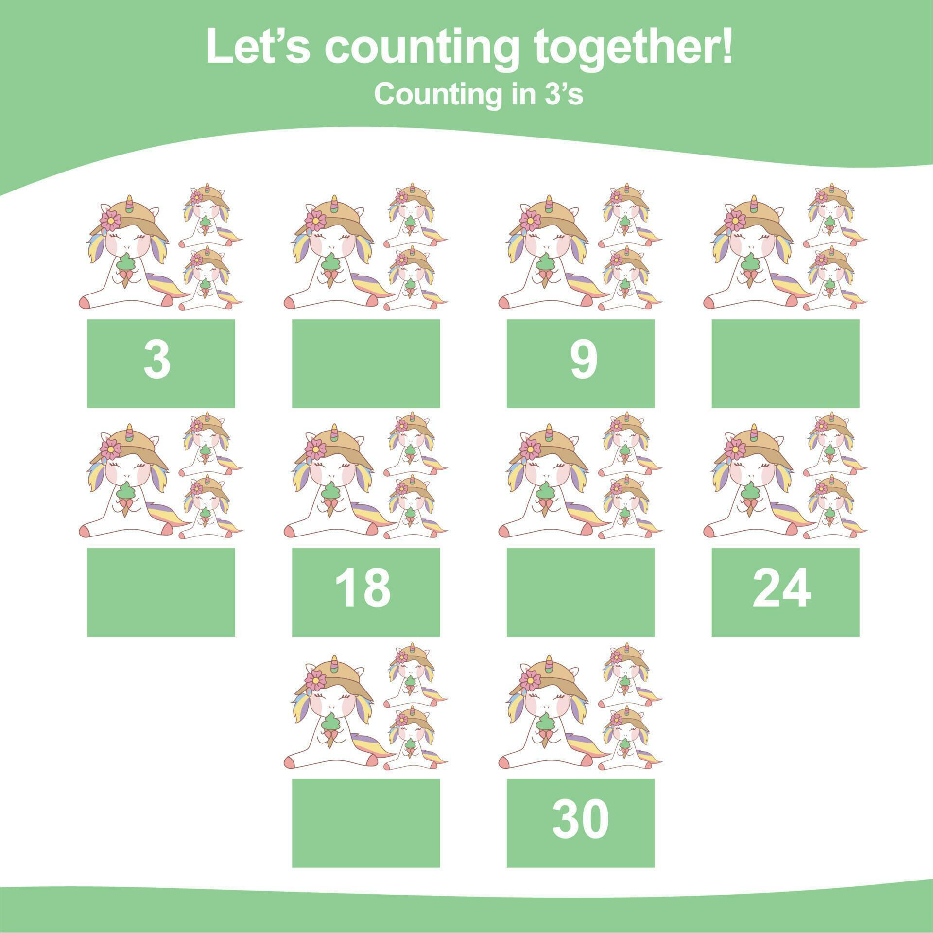 Mathematic counting worksheet. Math activity, count and write the missing numbers, math