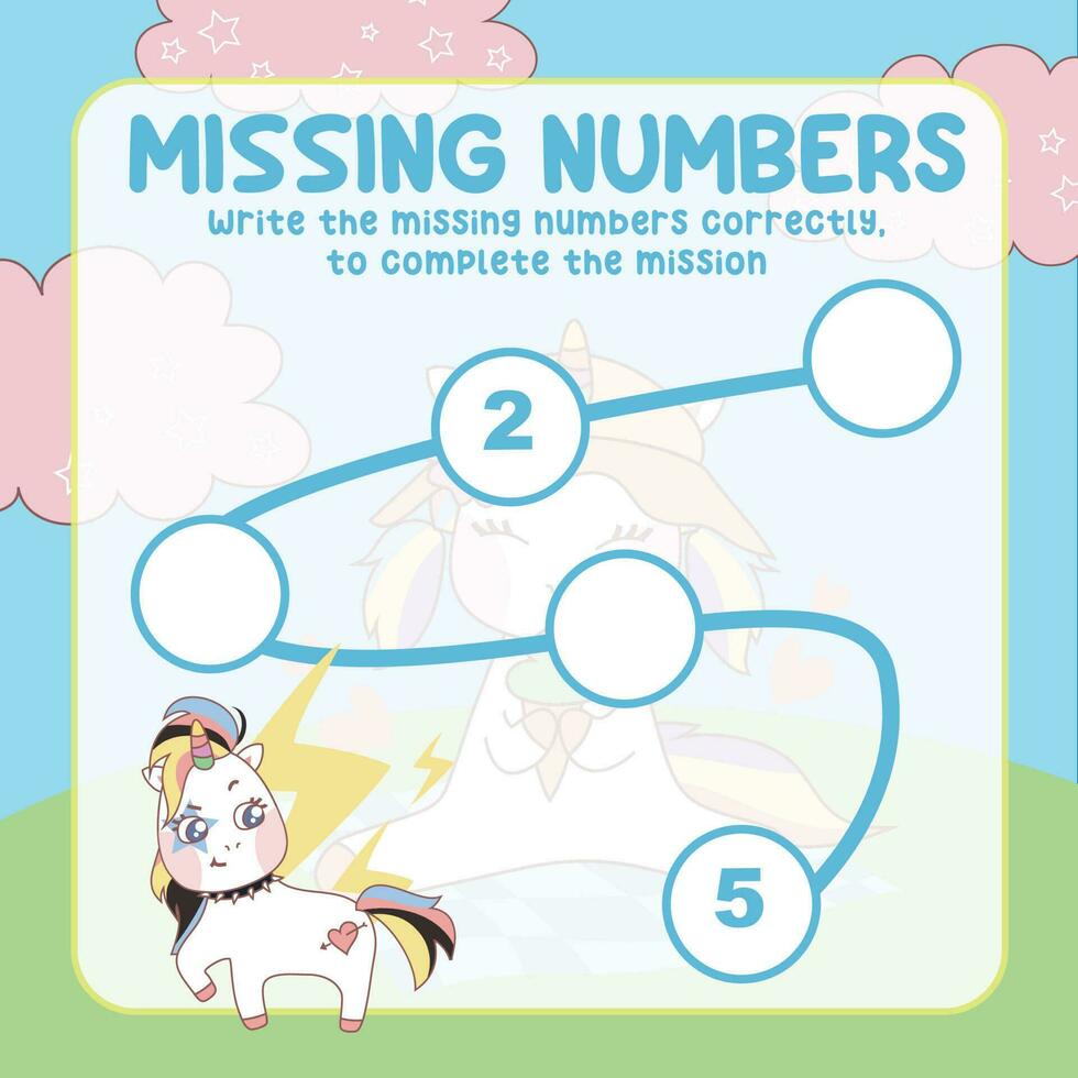 Missing numbers. Write the answer correctly. Educational printable math worksheet. Count and write activity. Counting practice. Vector file.