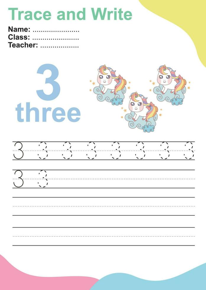 Trace and write number for children. Exercise for children to recognize the number. Educational worksheet for preschool. Vector file.
