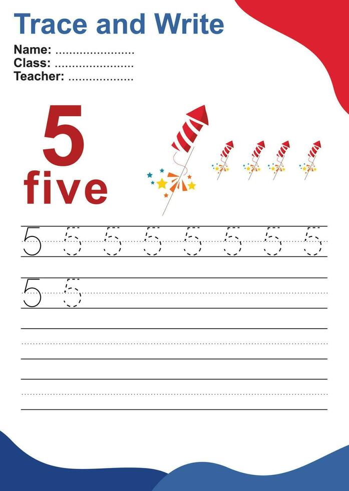 Trace and write number for children. Exercise for children to recognize the number. Educational worksheet for preschool. Vector file.