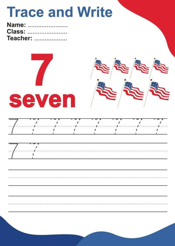 Trace and write number for children. Exercise for children to recognize the number. Educational worksheet for preschool. Vector file.