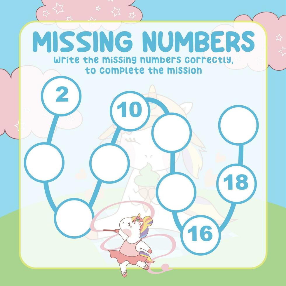 Missing numbers. Write the answer correctly. Educational printable math worksheet. Count and write activity. Counting practice. Vector file.