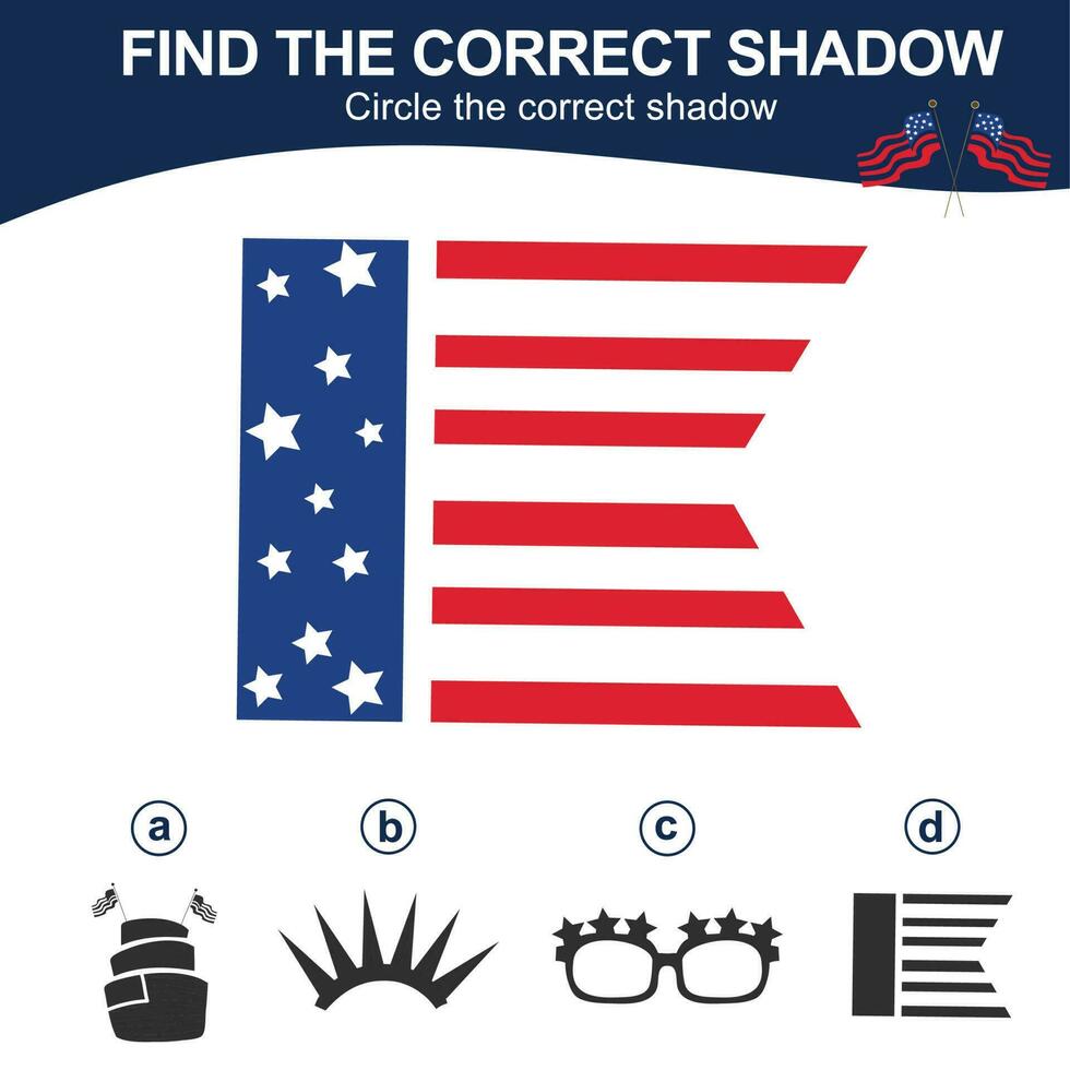 Find the correct shadow. Matching shadow game for children. Worksheet for kid. Educational printable worksheet. Vector illustration.