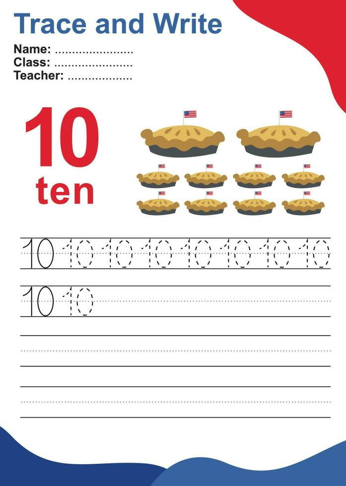 Trace and write number for children. Exercise for children to recognize the number. Educational worksheet for preschool. Vector file.