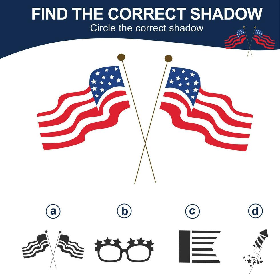 Find the correct shadow. Matching shadow game for children. Worksheet for kid. Educational printable worksheet. Vector illustration.