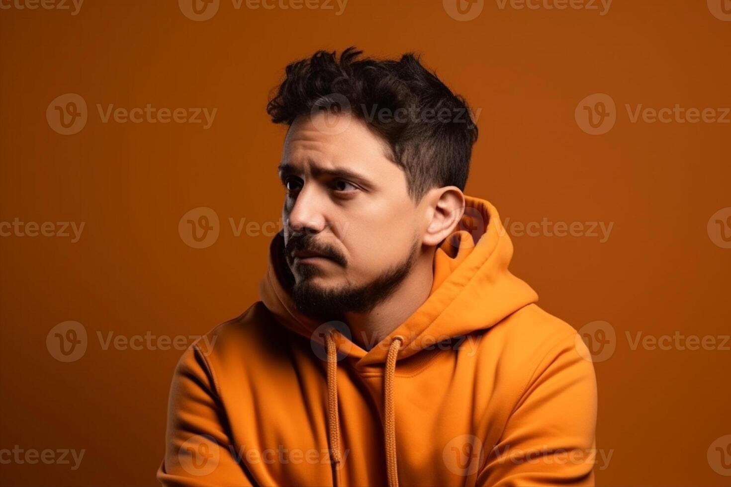 a man on solid color background photoshoot with Serious facial expression photo