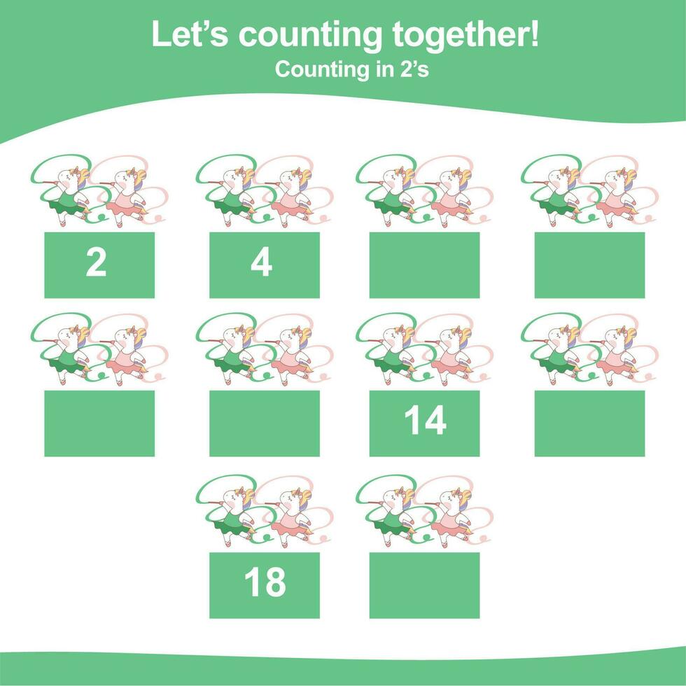 Mathematic counting worksheet. Math activity, count and write the missing numbers, math multiples. Educational printable math worksheet for children. Vector File.