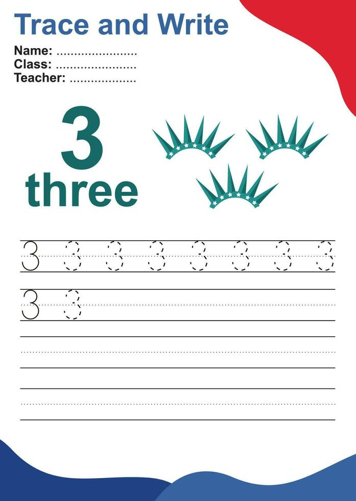 Trace and write number for children. Exercise for children to recognize the number. Educational worksheet for preschool. Vector file.