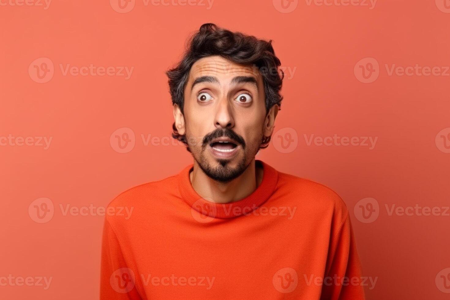 a man on solid color background photoshoot with Surprise facial expression photo