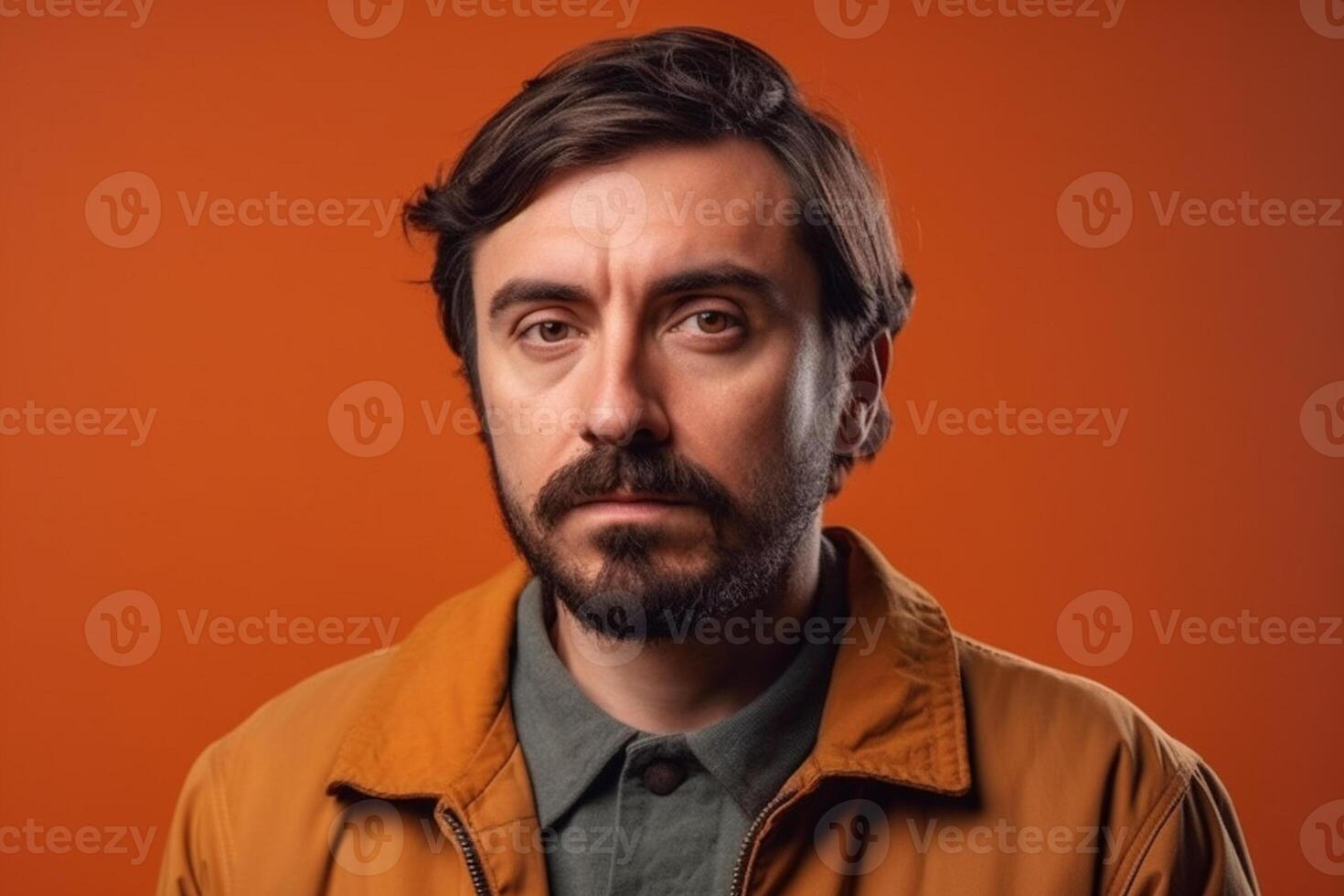 a man on solid color background photoshoot with Serious facial expression photo