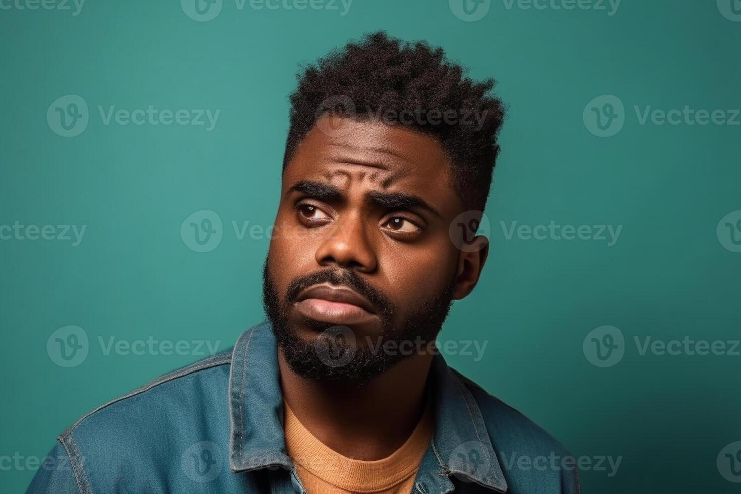 a man on solid color background photoshoot with Serious facial expression photo