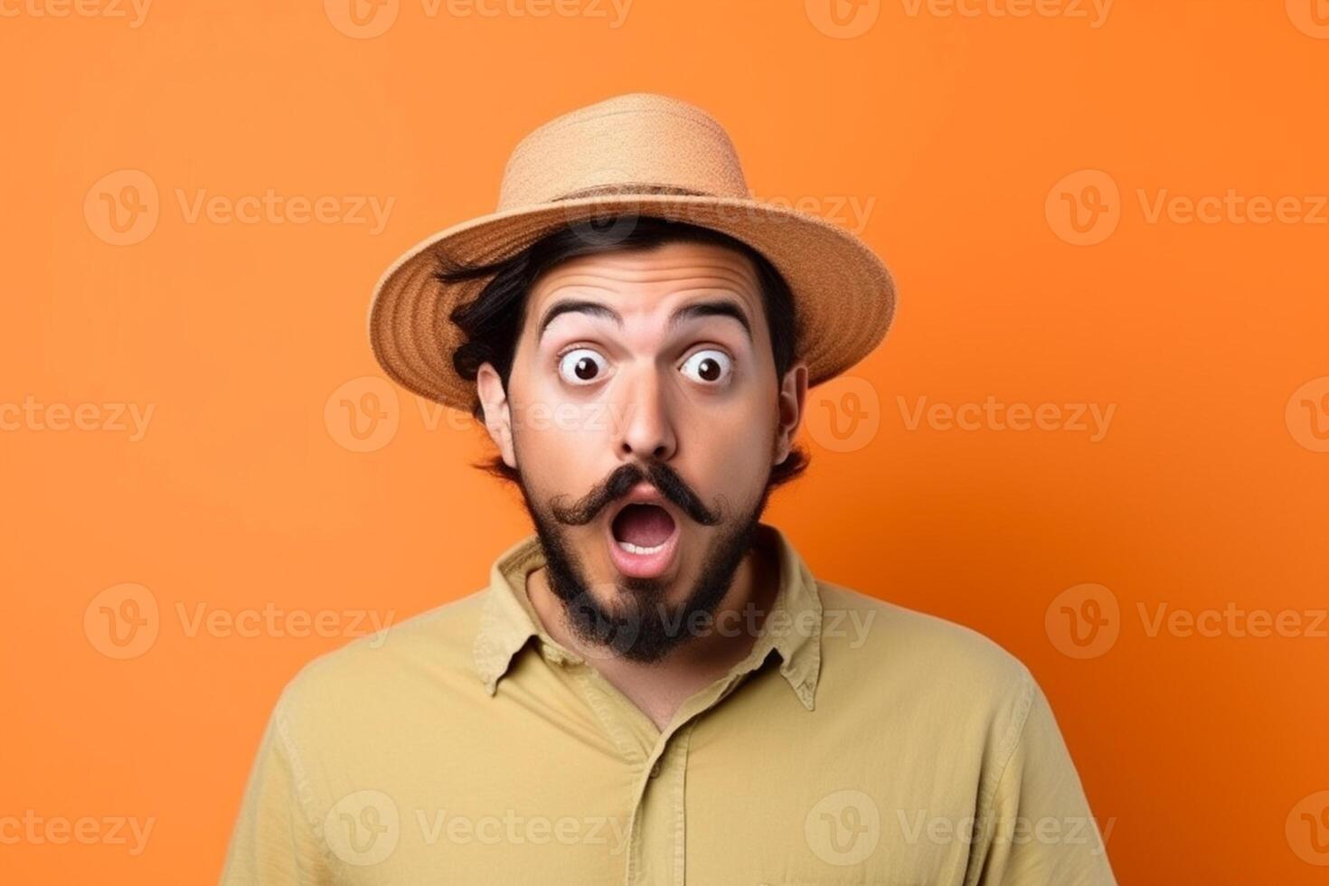 a man on solid color background photoshoot with Surprise facial expression photo