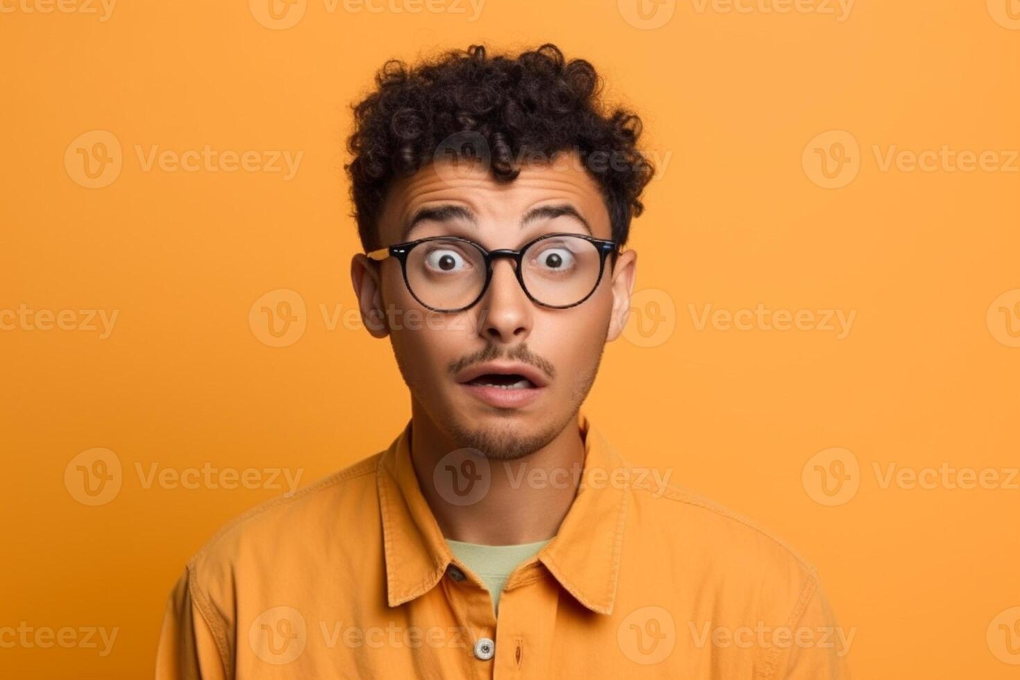 a man on solid color background photoshoot with Surprise facial expression photo