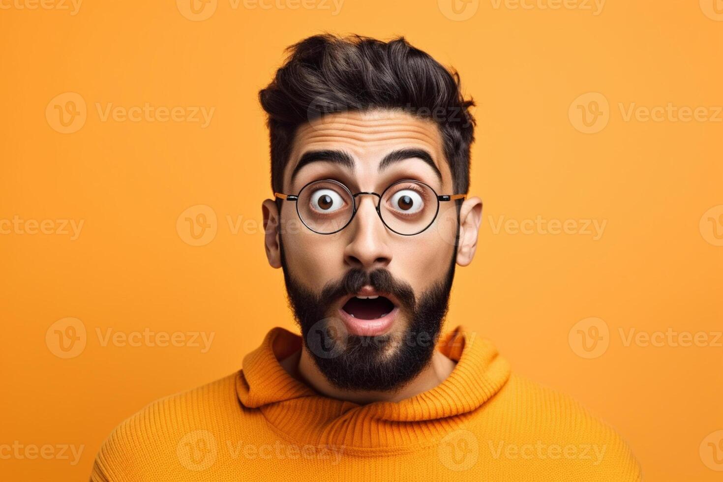 a man on solid color background photoshoot with Surprise facial expression photo