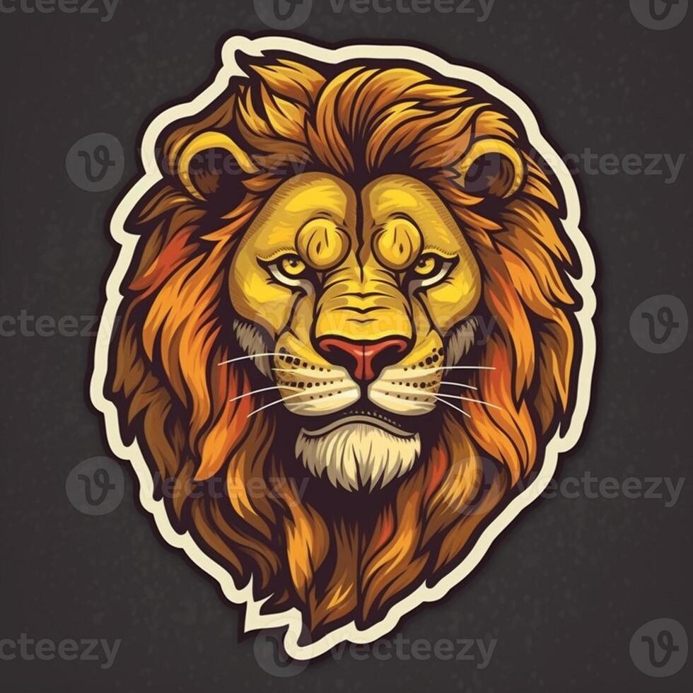 Lion head in retro style, Lion head in vintage style, Lion head emblem, lion head for tattoo or t-shirt, Lion head mascot photo