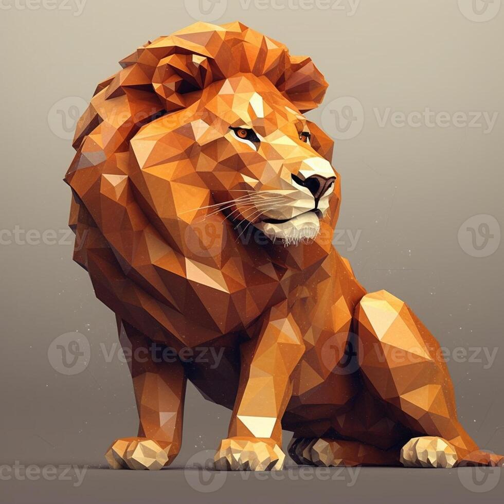 Low poly portrait of a lion. Polygonal low poly illustration. photo