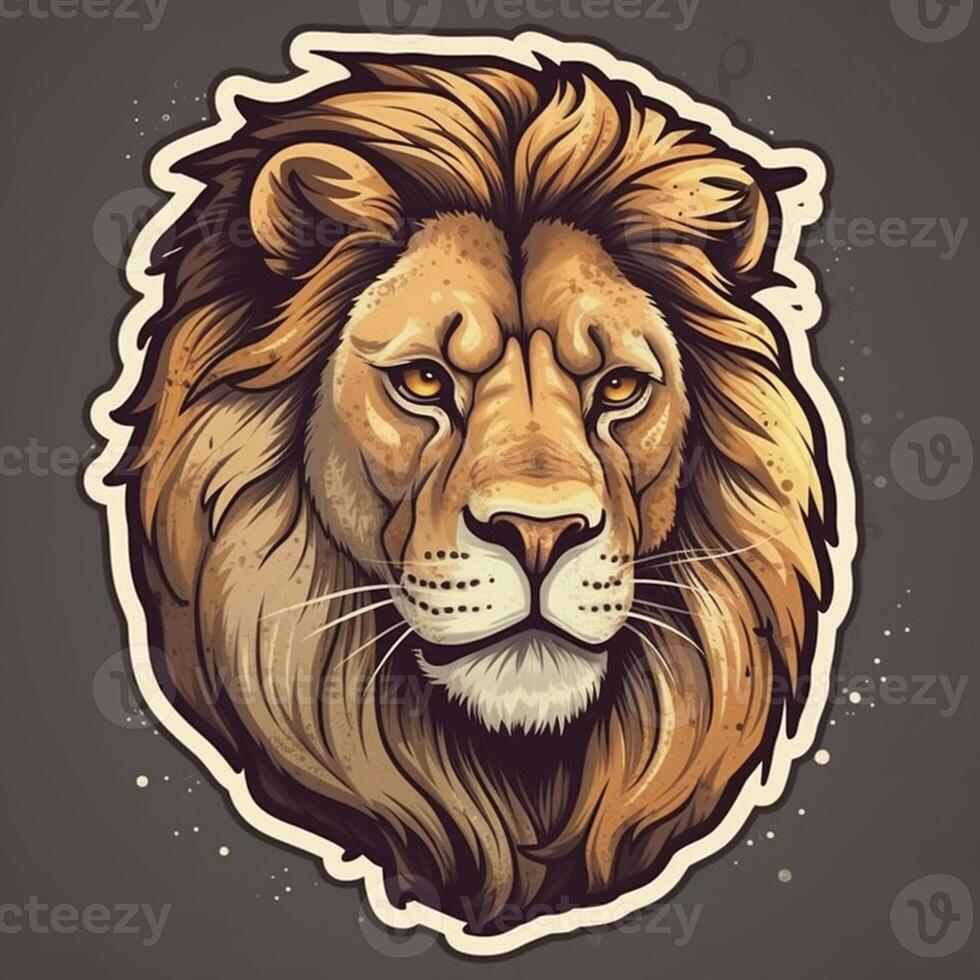 Lion head in retro style, Lion head in vintage style, Lion head emblem, lion head for tattoo or t-shirt, Lion head mascot photo