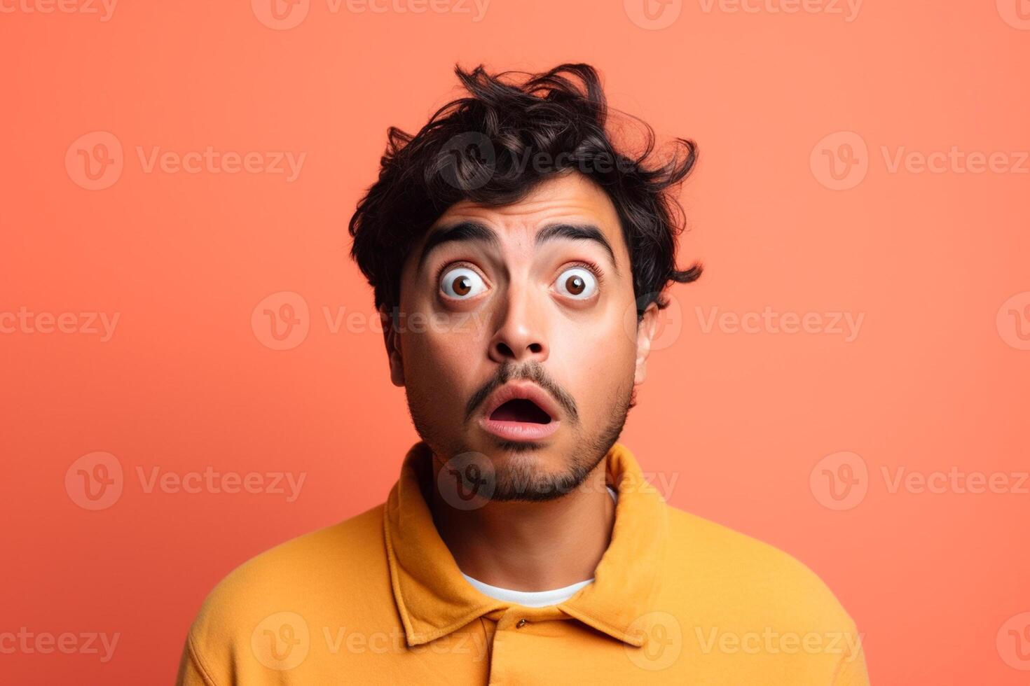 a man on solid color background photoshoot with Surprise facial expression photo