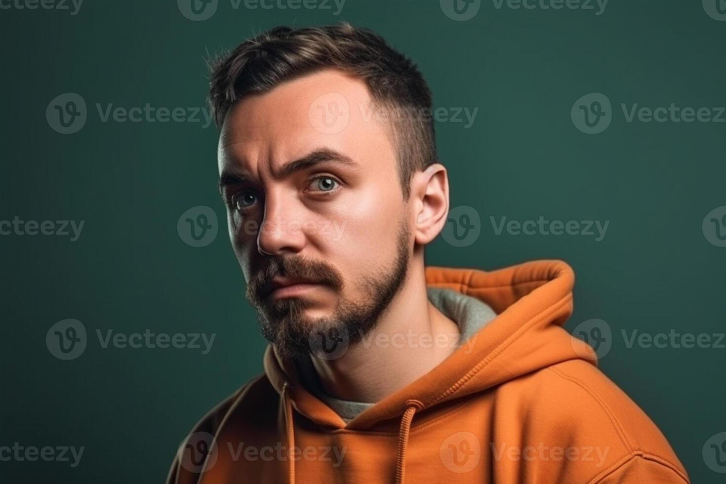a man on solid color background photoshoot with Serious facial expression photo