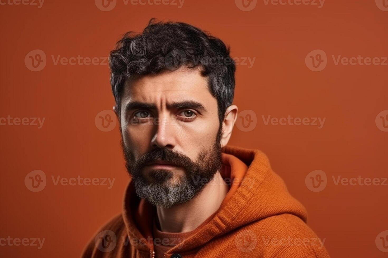 a man on solid color background photoshoot with Serious facial expression photo