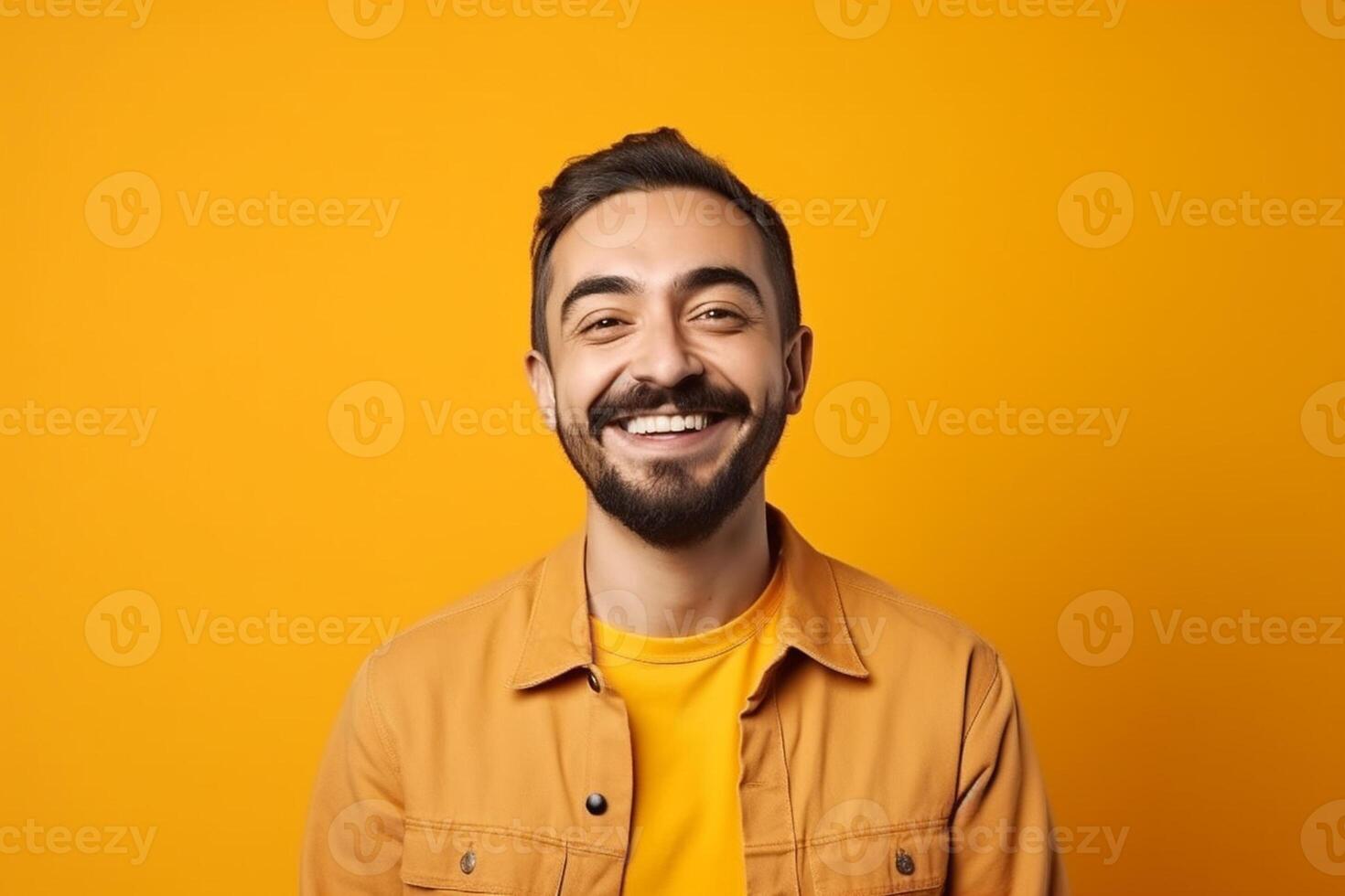 ai generativo un hombre en sólido color antecedentes con un sonrisa facial expresión foto