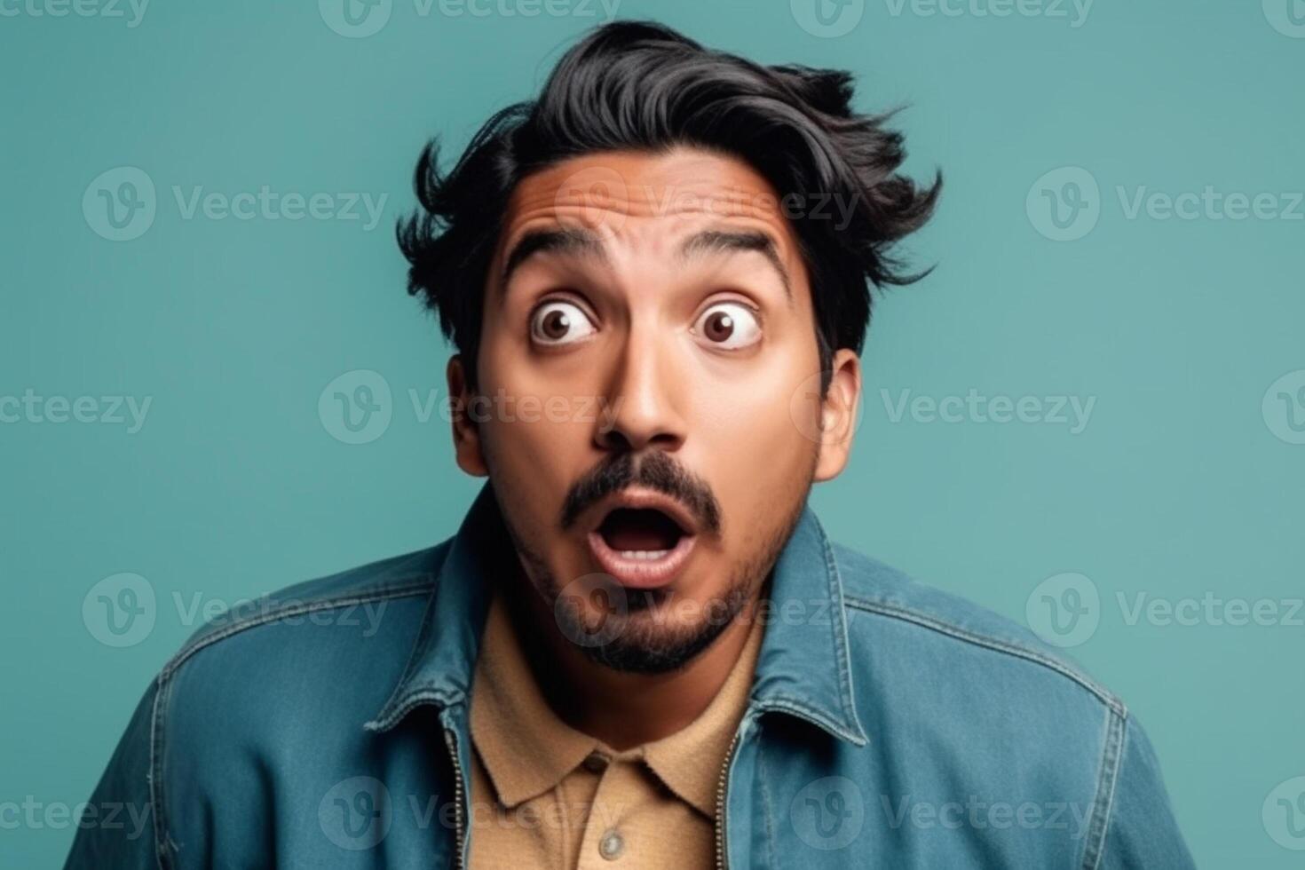 a man on solid color background photoshoot with Surprise facial expression photo