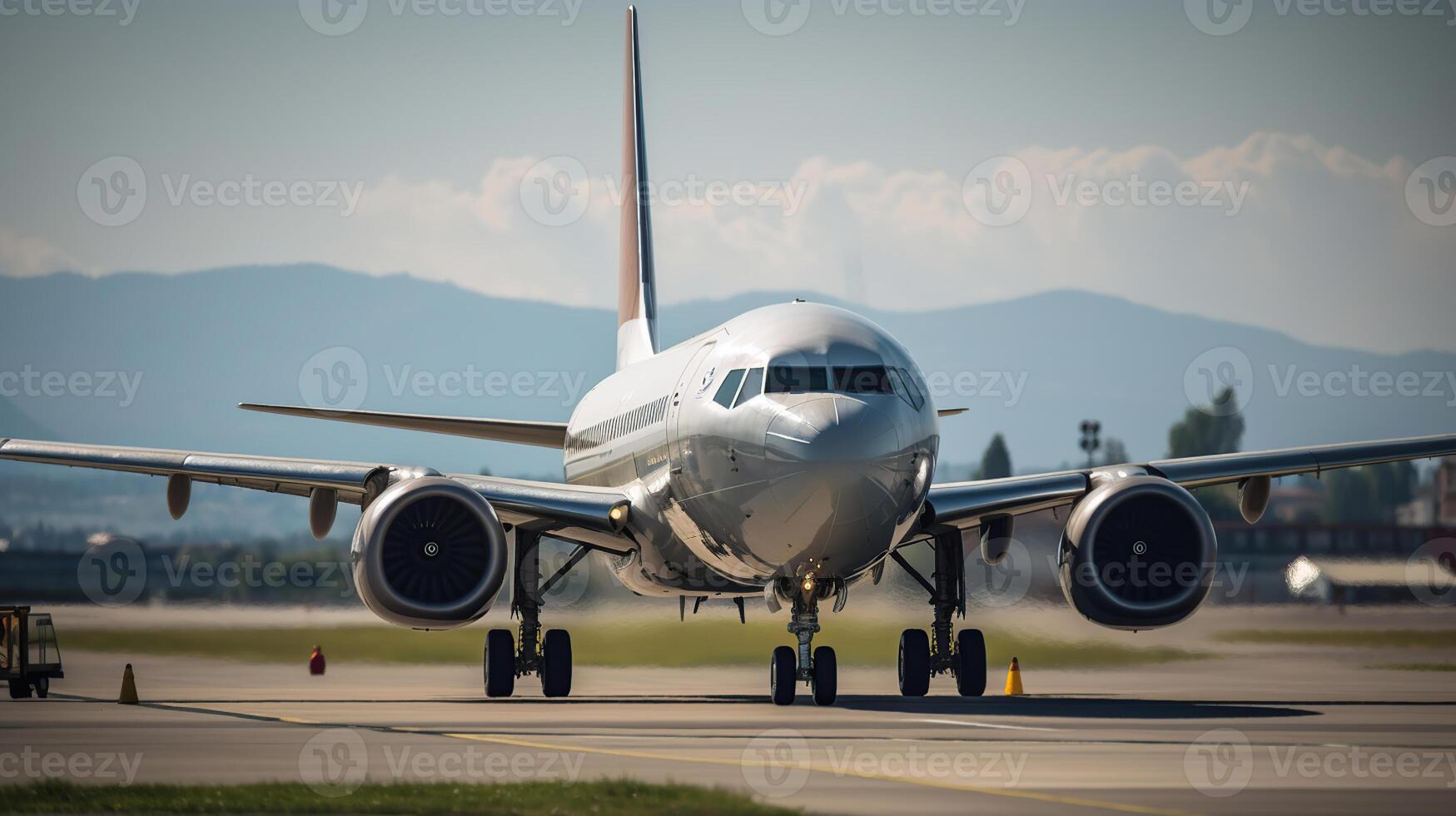 Airplane at the terminal gate ready for takeoff - Modern airport during sunset - Concept of emotional travel around the world, photo