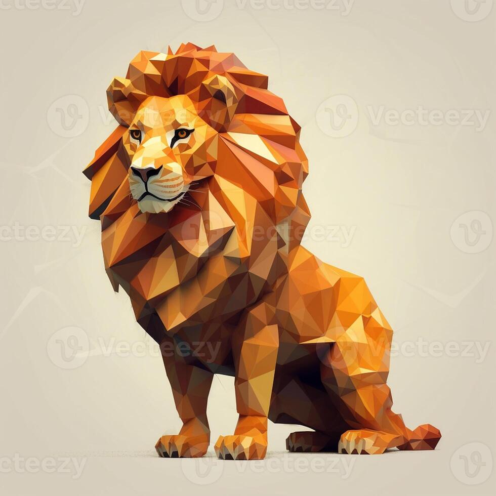 Low poly portrait of a lion. Polygonal low poly illustration. photo