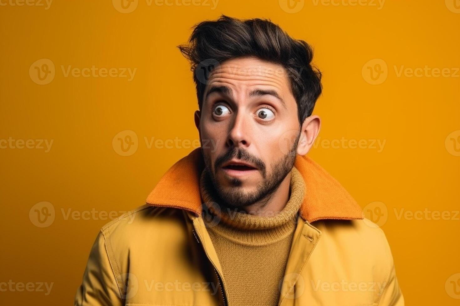 a man on solid color background photoshoot with Surprise facial expression photo