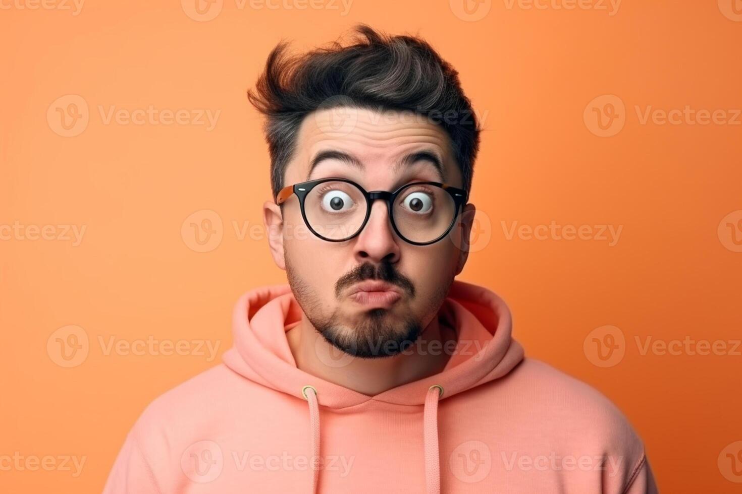 a man on solid color background photoshoot with Surprise facial expression photo