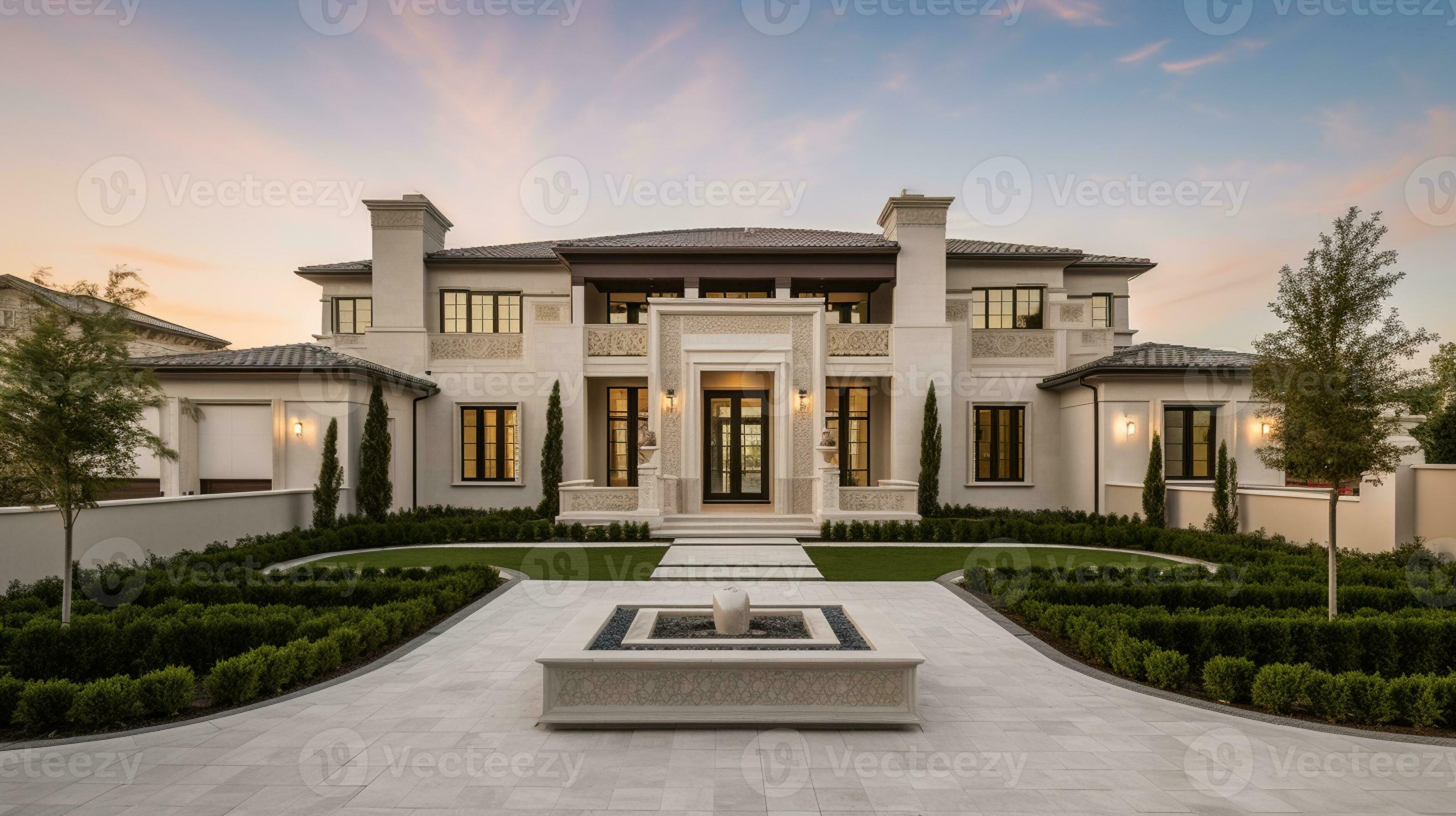 AI Generative Exterior Of Modern Luxury House With Garden And Beautiful AI Generative Exterior Of Modern Luxury House With Garden And Beautiful