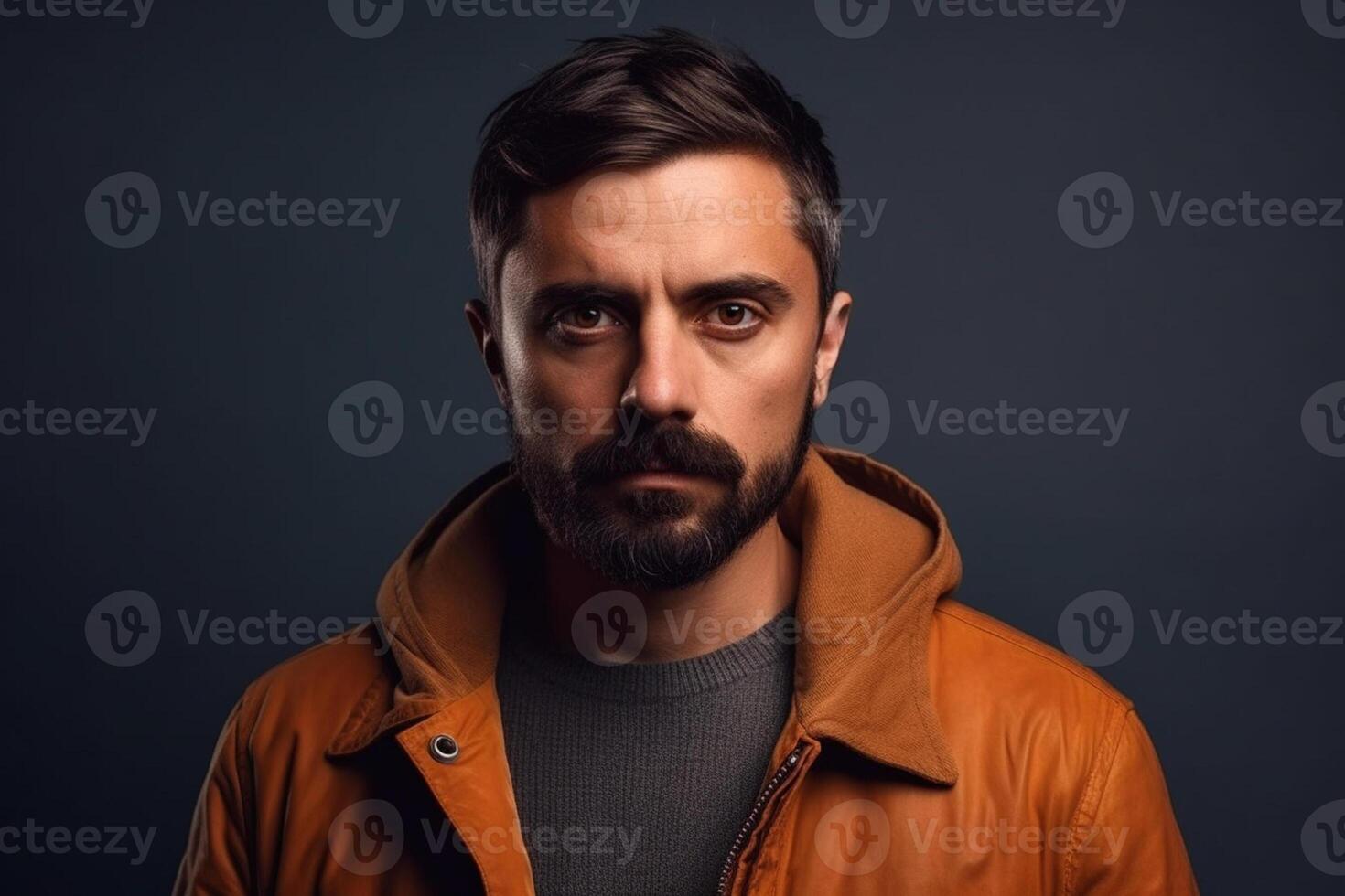 a man on solid color background photoshoot with Serious facial expression photo