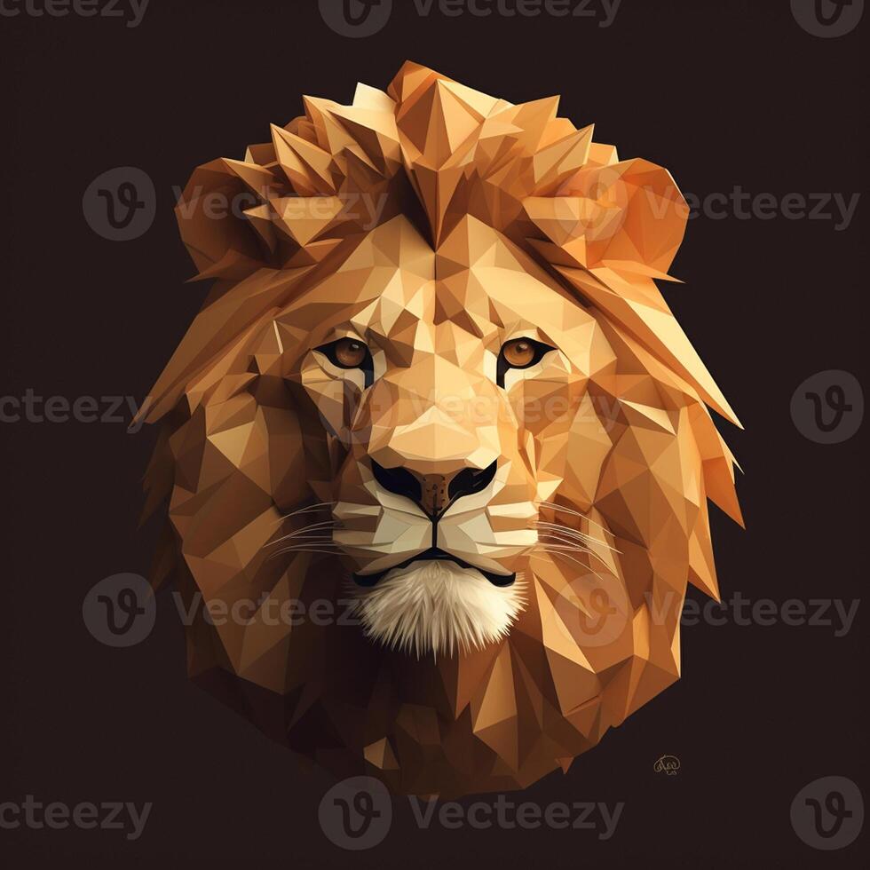 Low poly portrait of a lion. Polygonal low poly illustration. photo