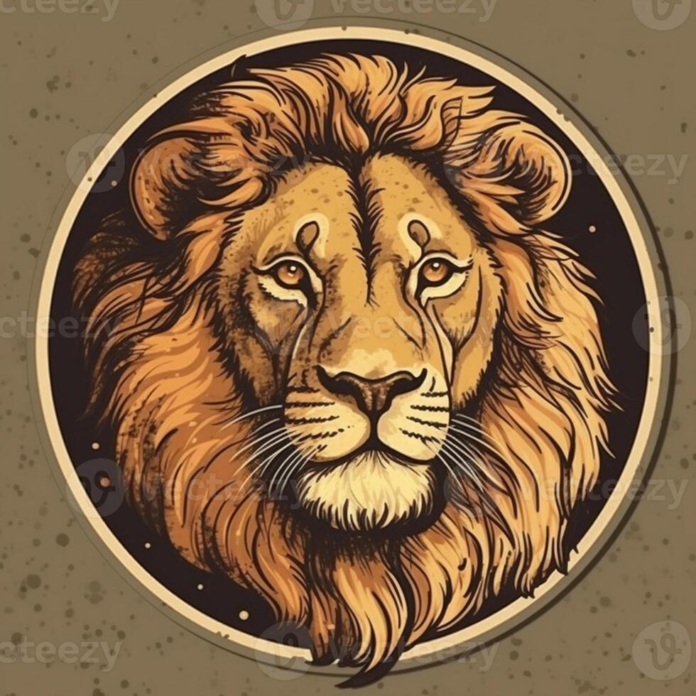 Lion head in retro style, Lion head in vintage style, Lion head emblem, lion head for tattoo or t-shirt, Lion head mascot photo