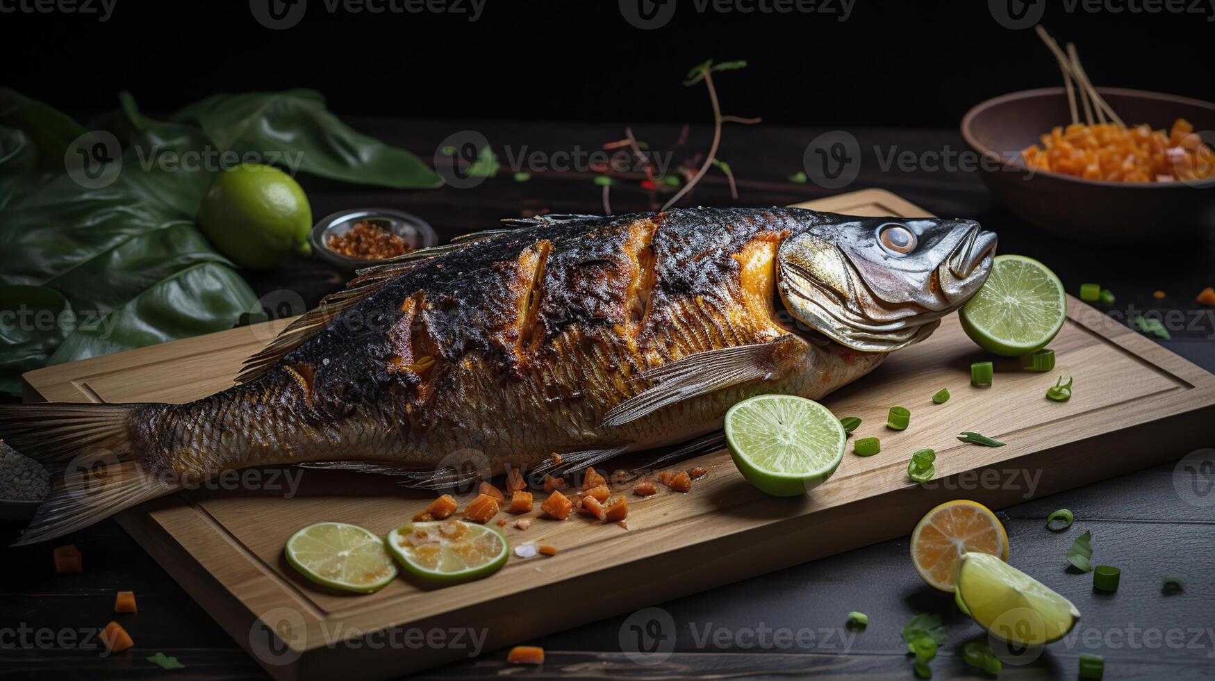 Asian recipe - Homemade grilled fish - healthy seafood concept, photo