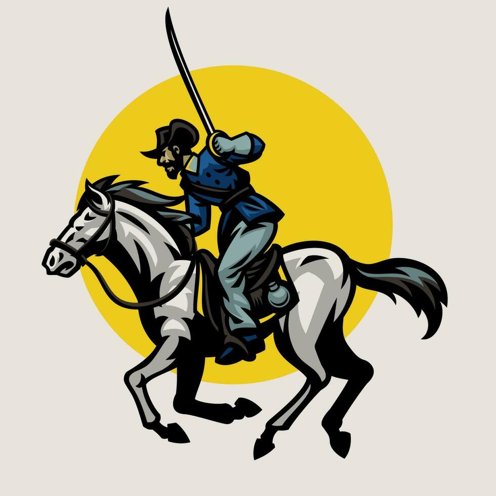 Civil War Union Sword Soldier Riding the Horse vector