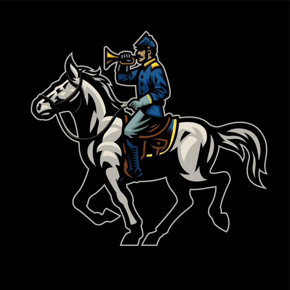Civil War Union Trumpet Soldier Riding the horse vector