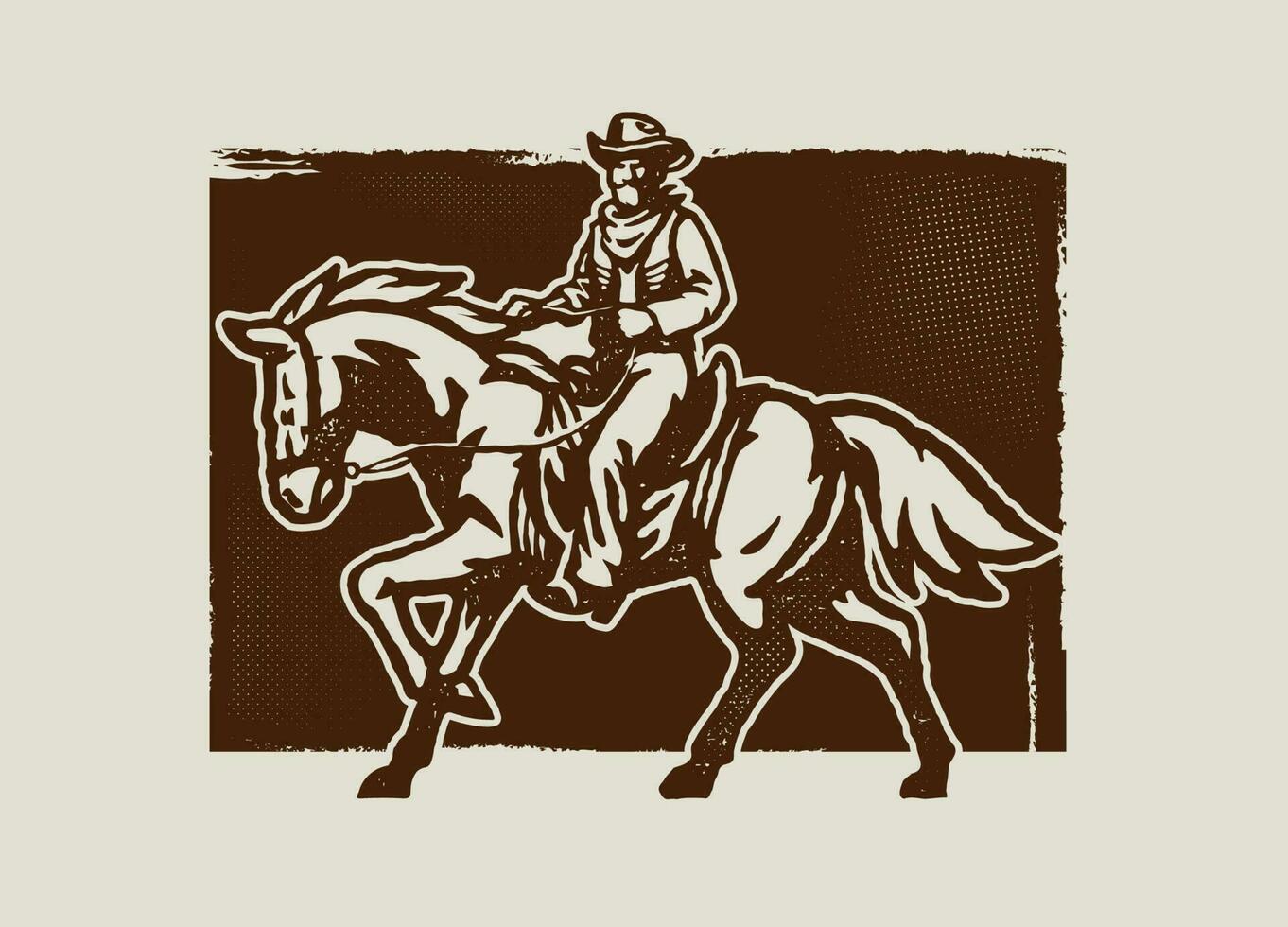 antiguo prensa estilo ilustración de vaquero alguacil montando el caballo vector