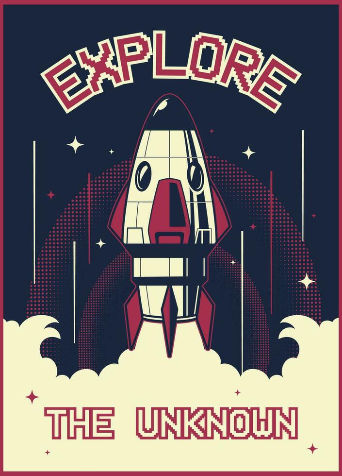 Vintage Shirt design of space rocket vector