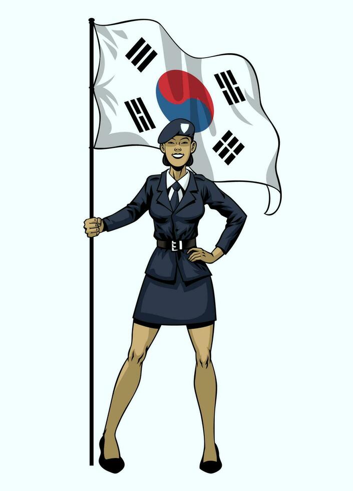 South Korean Women Army hold the flag vector