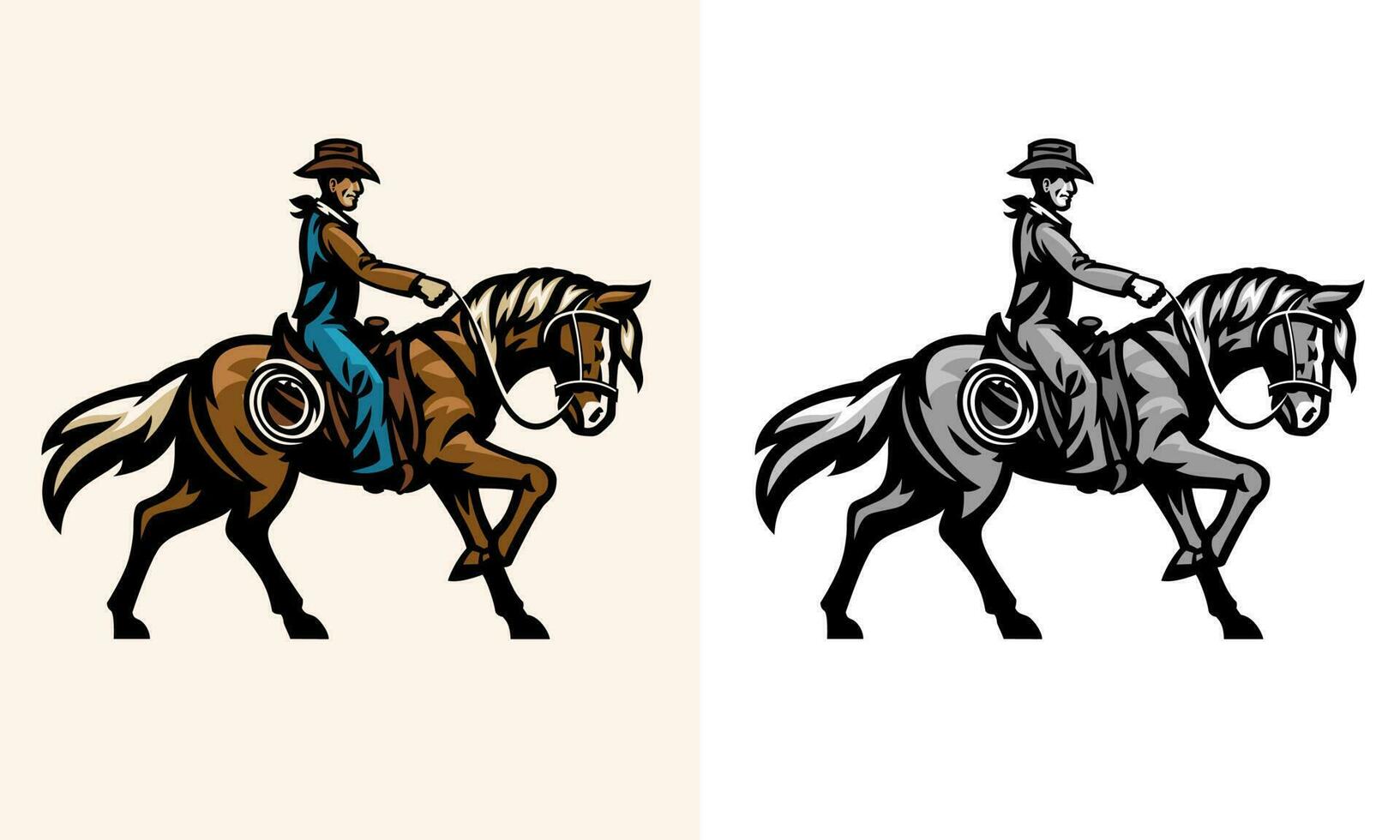 vaquero montando el caballo en deporte Clásico estilo vector